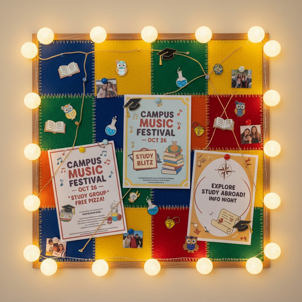 A graphic promotes the "Campus Music Festival," scheduled for October 26th, with study groups and free pizza. Additionally...